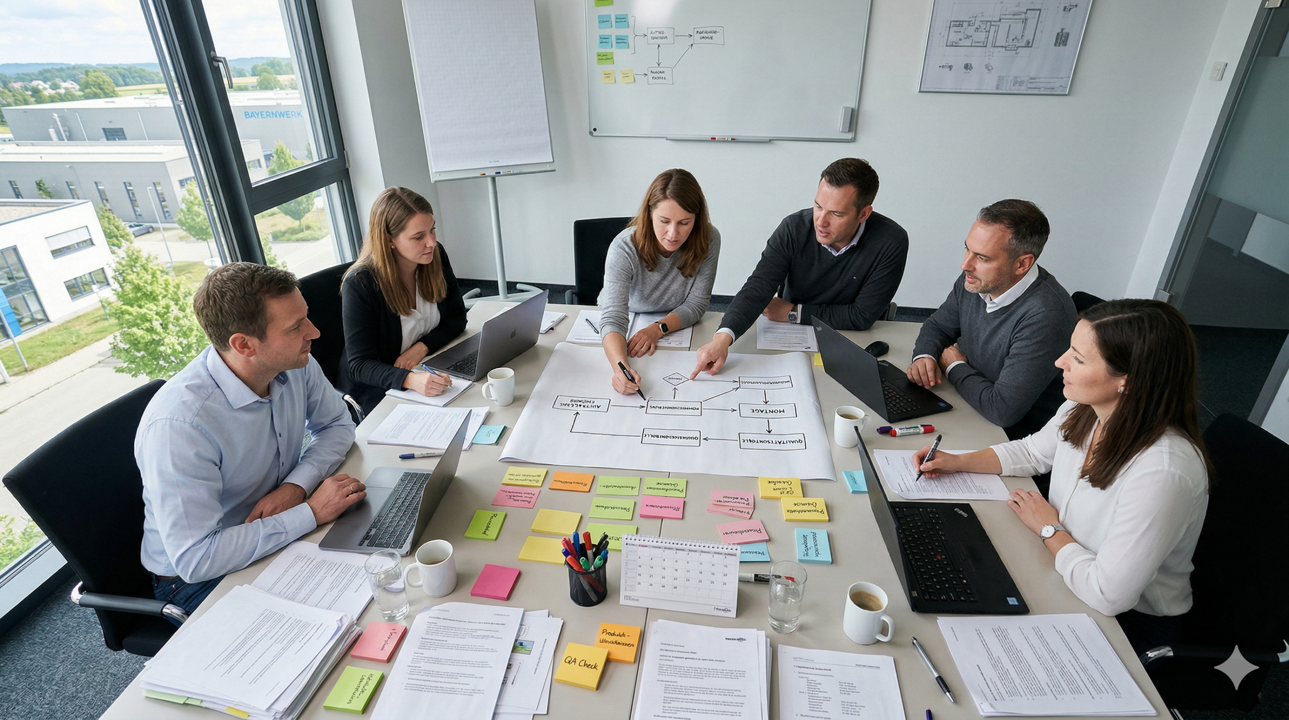 Workshop Overhead-Aufnahme – Team erarbeitet Prozessmap auf dem Tisch