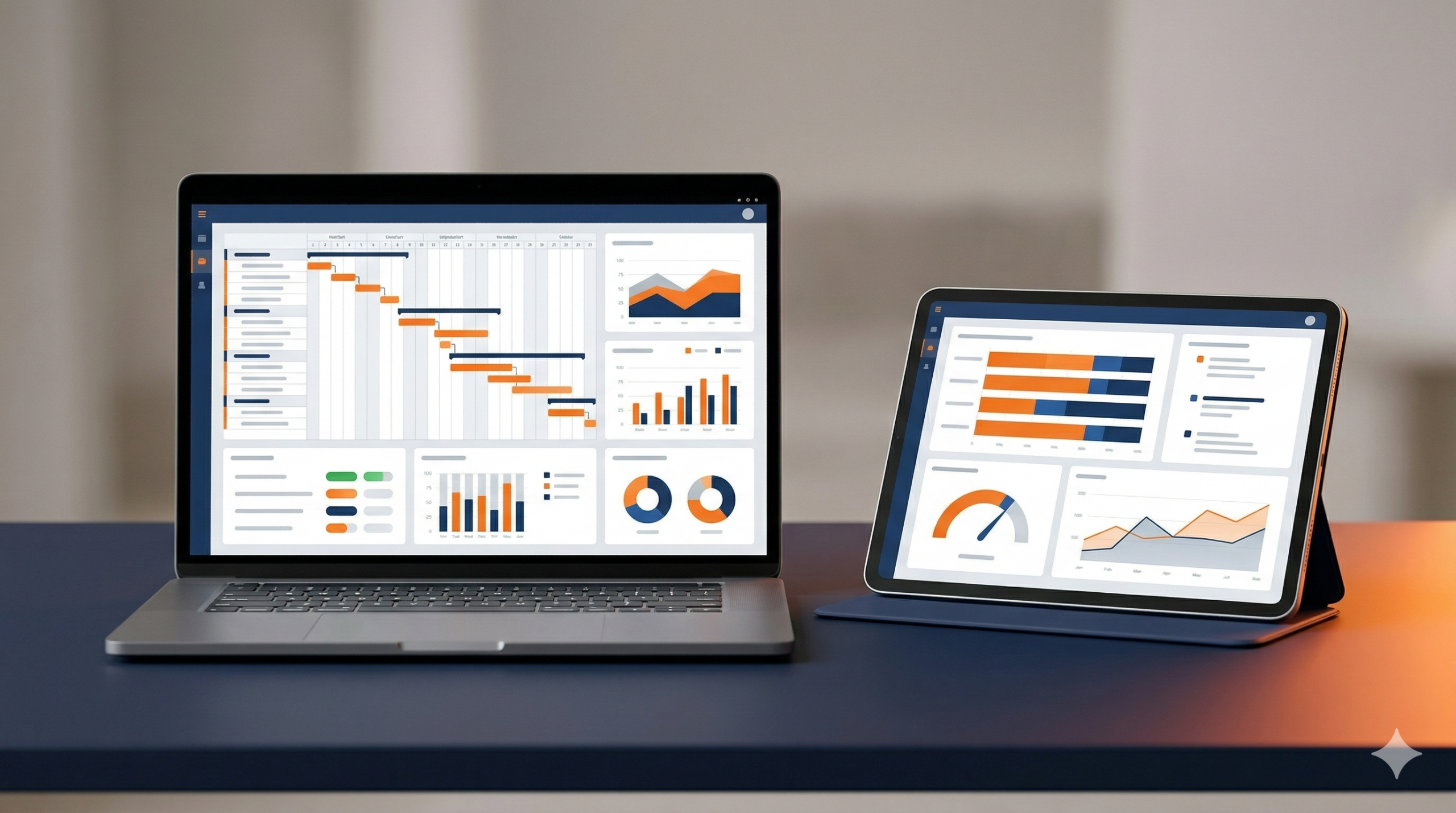 PM4PRODUCTION Multiprojektmanagement Software – Laptop und Tablet mit PM-Dashboard für den Maschinenbau