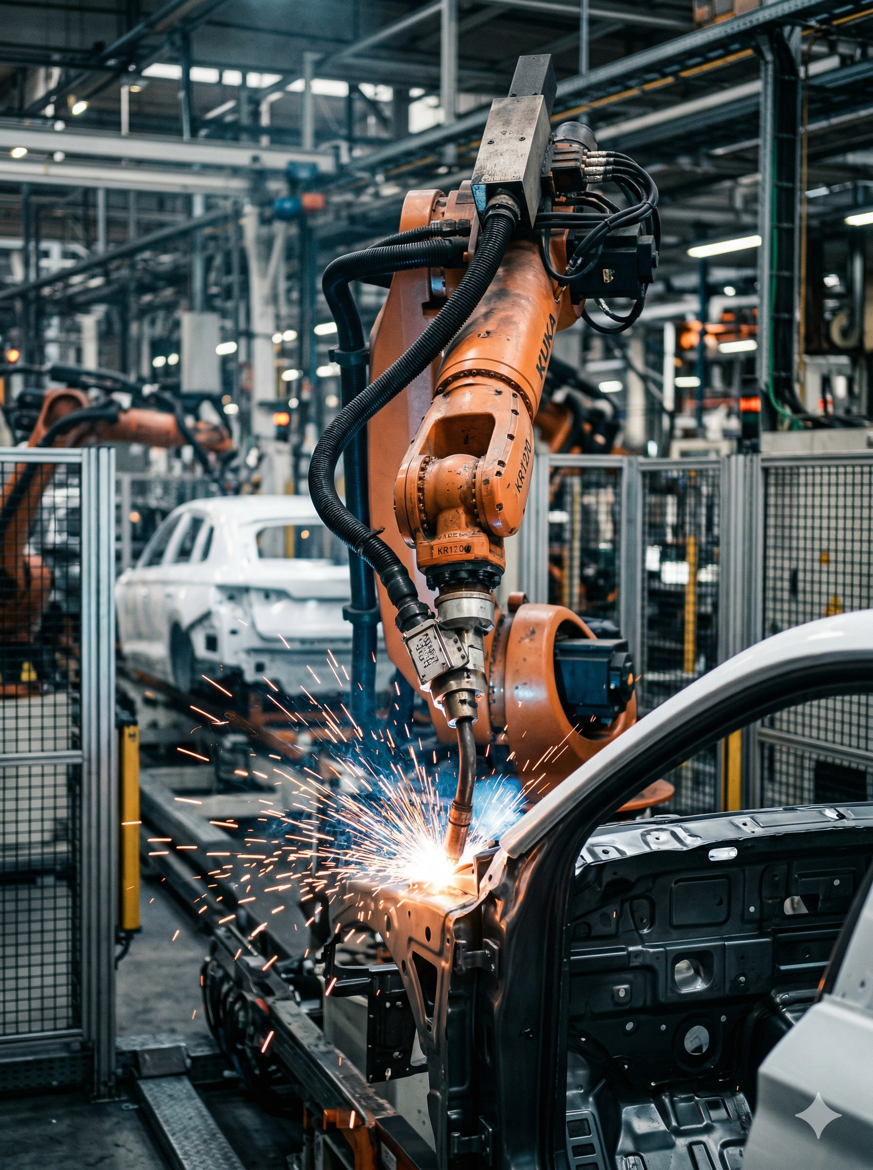 Automotive-Werk – Robotische Schweißzelle in der Fahrzeugfertigung