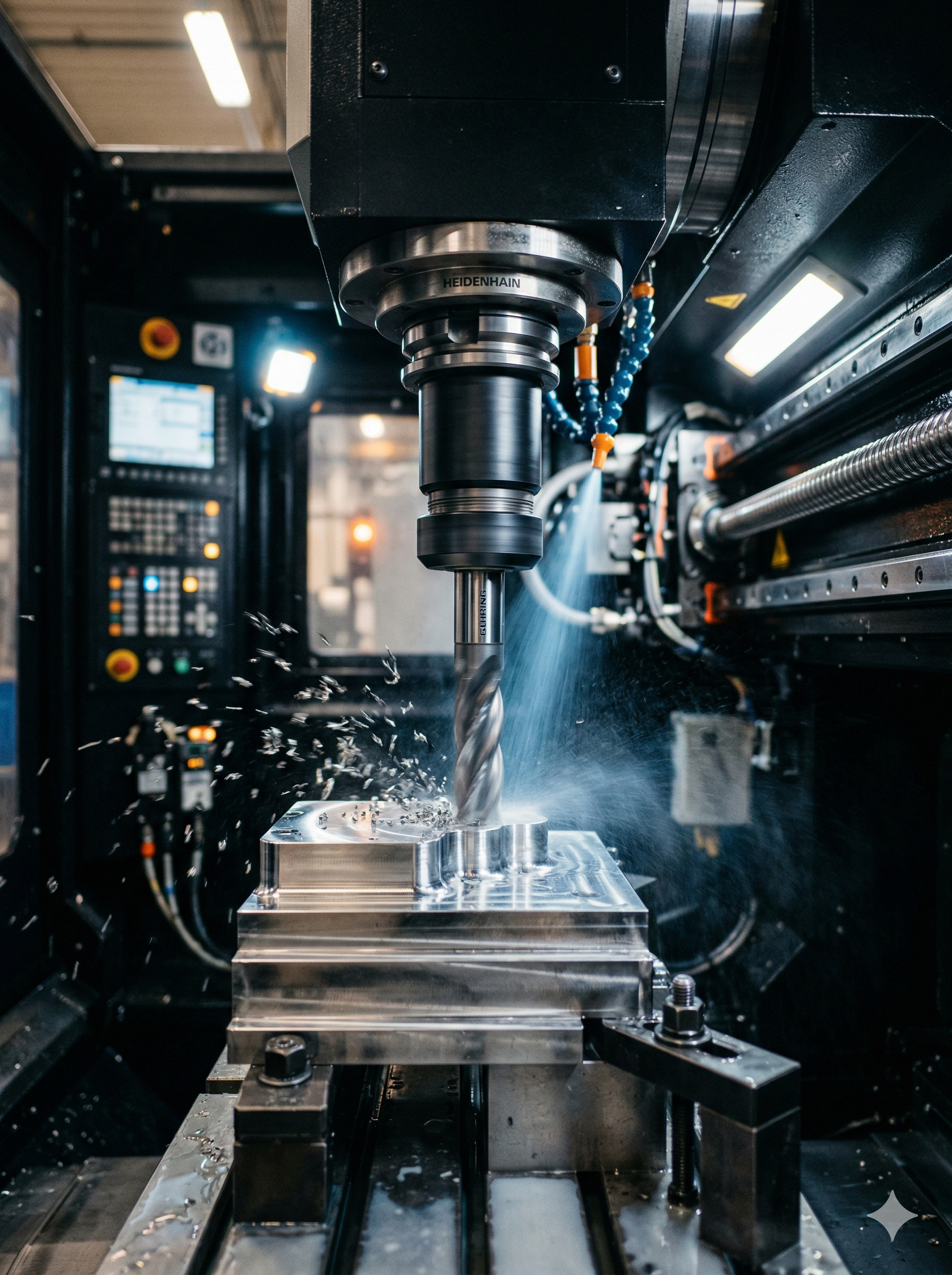 Maschinenbau Detail – Präzisionsfertigung, CNC-Maschine Nahaufnahme