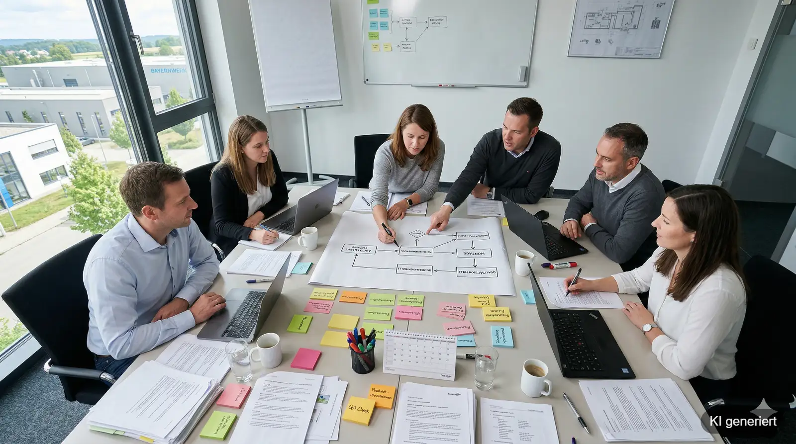 Workshop Overhead-Aufnahme – Team erarbeitet Prozessmap auf dem Tisch