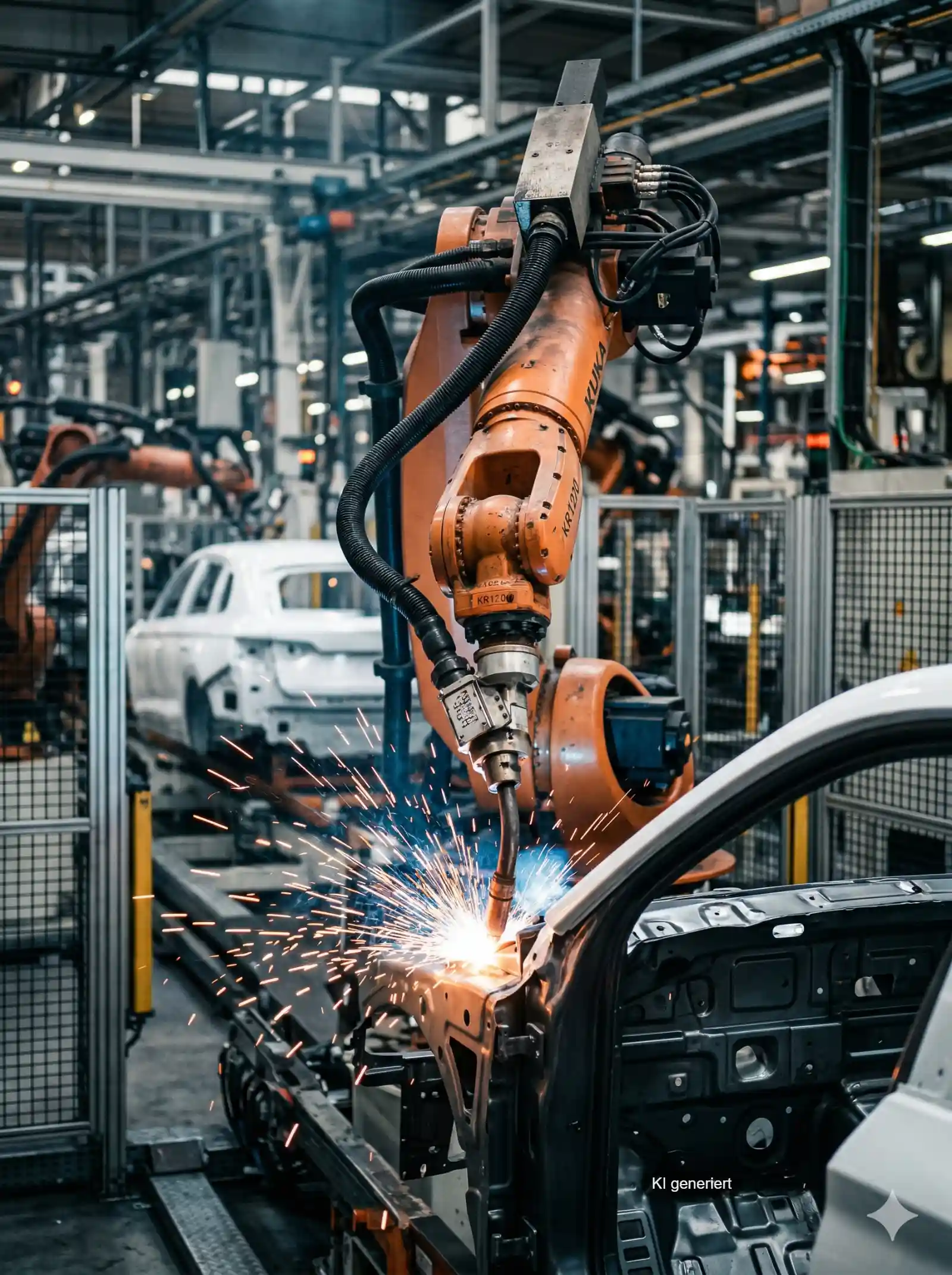 Automotive-Werk – Robotische Schweißzelle in der Fahrzeugfertigung