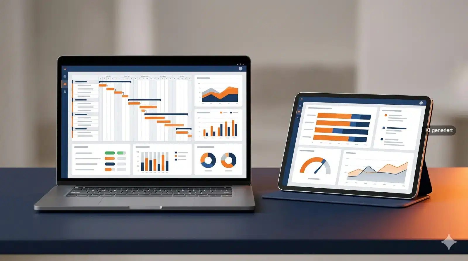 PM4PRODUCTION Multiprojektmanagement Software – Laptop und Tablet mit PM-Dashboard für den Maschinenbau